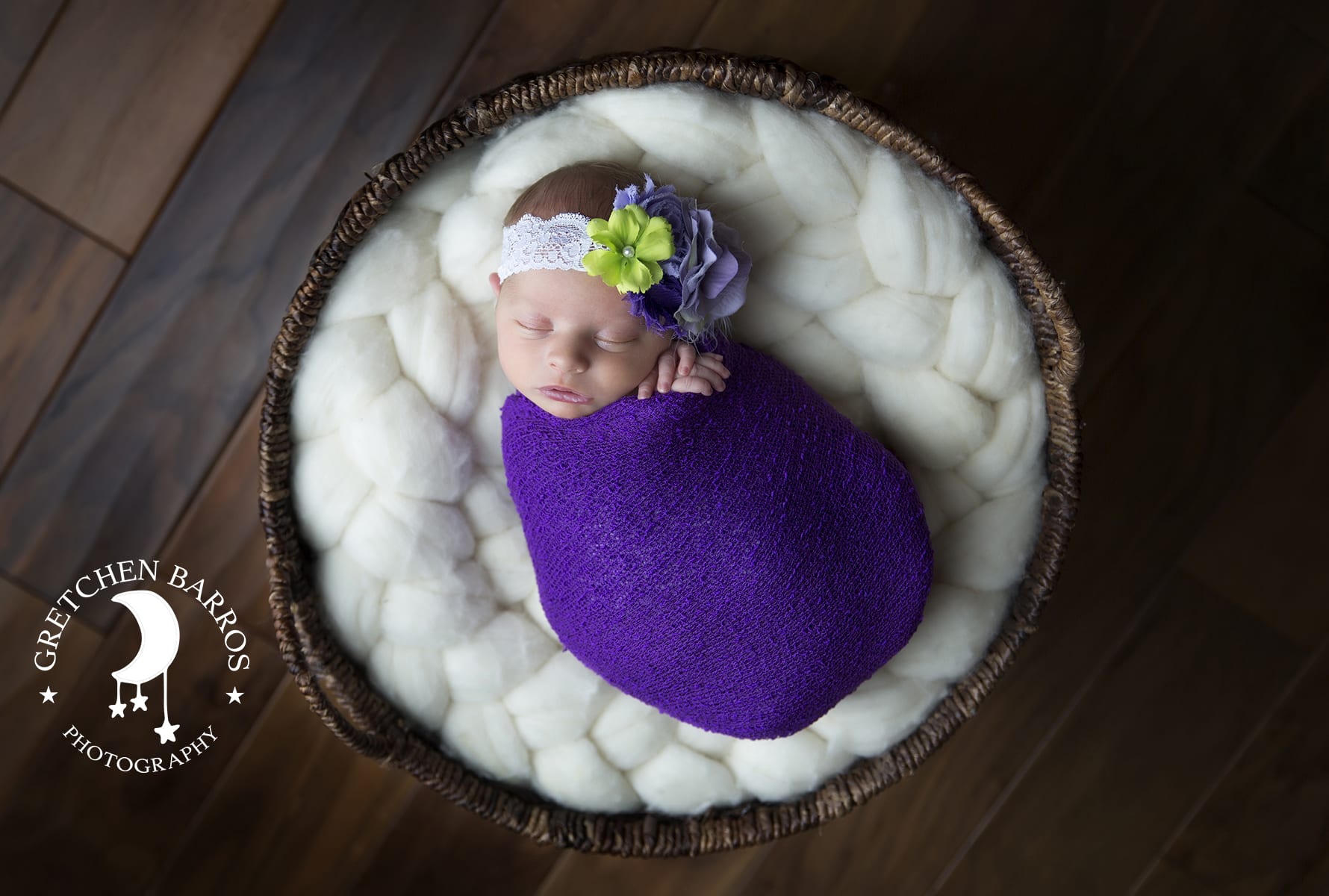 Temecula Newborn Photographer Gretchen Barros Photography swaddled in plum