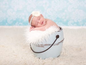 Temecula Newborn Photographer Gretchen Barros Photography Newborn in Blue Bucket