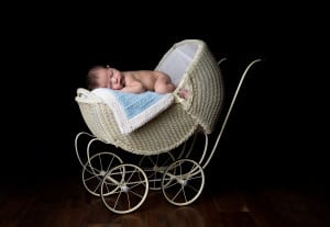 Temecula Newborn Photographer Gretchen Barros Photography Newborn in Antique Doll Carriage