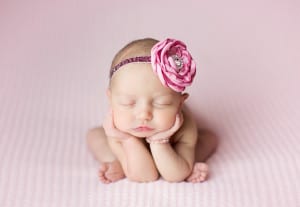 Temecula Newborn Photographer Gretchen Barros Photography Propped up Newborn Girl in Pink