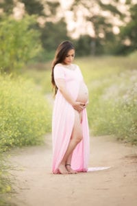 Vancouver_WA_Newborn_Photographer_Gretchen_Barros_Photography_Maternity_Pink_Dress_Yellow_Flowers