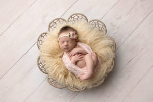 Portland Newborn Photographer girl in dreamweaver basket