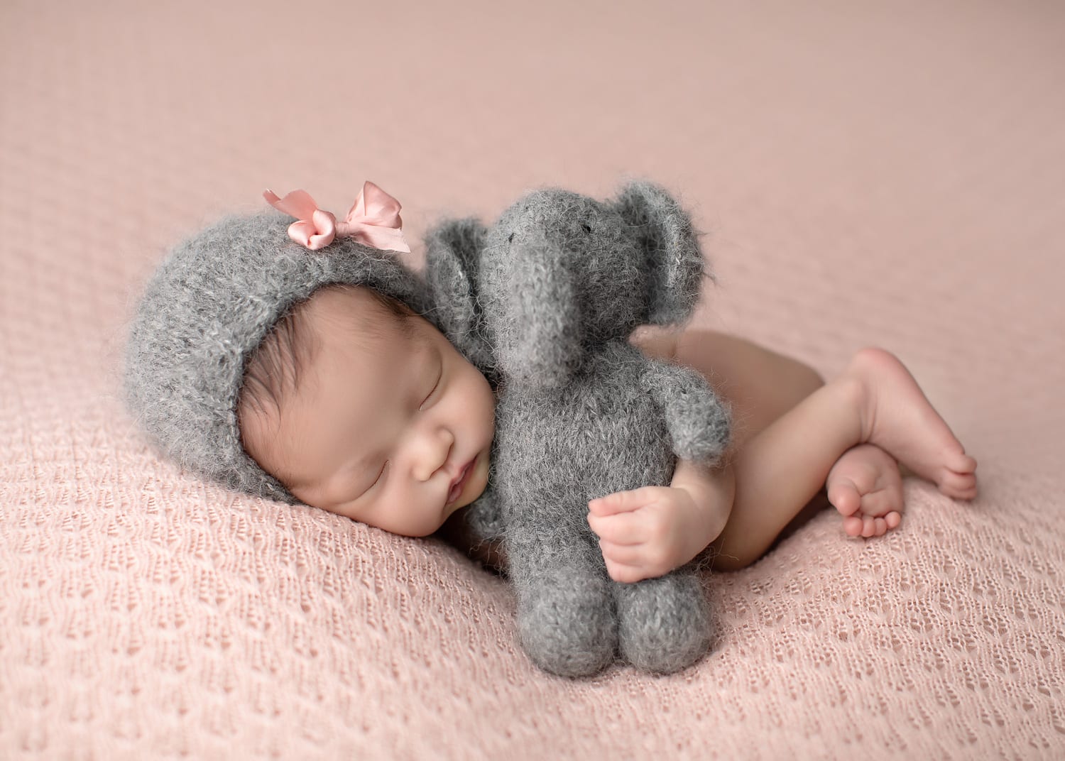 Portland Newborn Photographer baby girl holding stuffed elephant