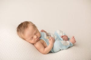 Portland Newborn Photographer Baby boy in blue sleeping on back
