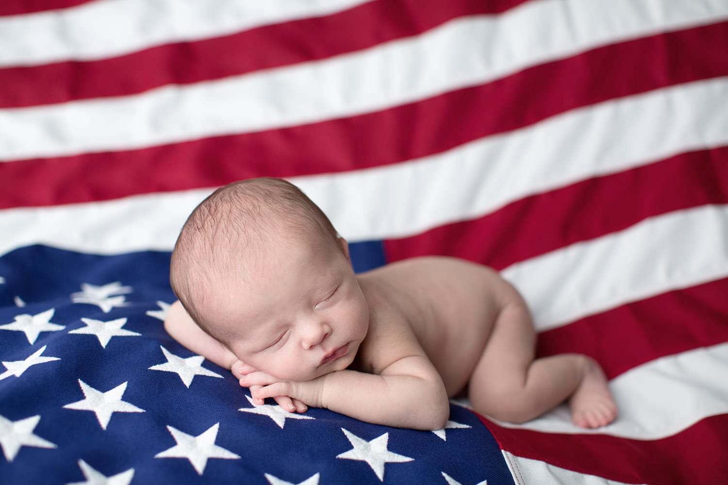 Portland Newborn Photographer Baby on American Flag