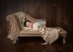 Portland Newborn Photographer Baby on Chaise Lounge