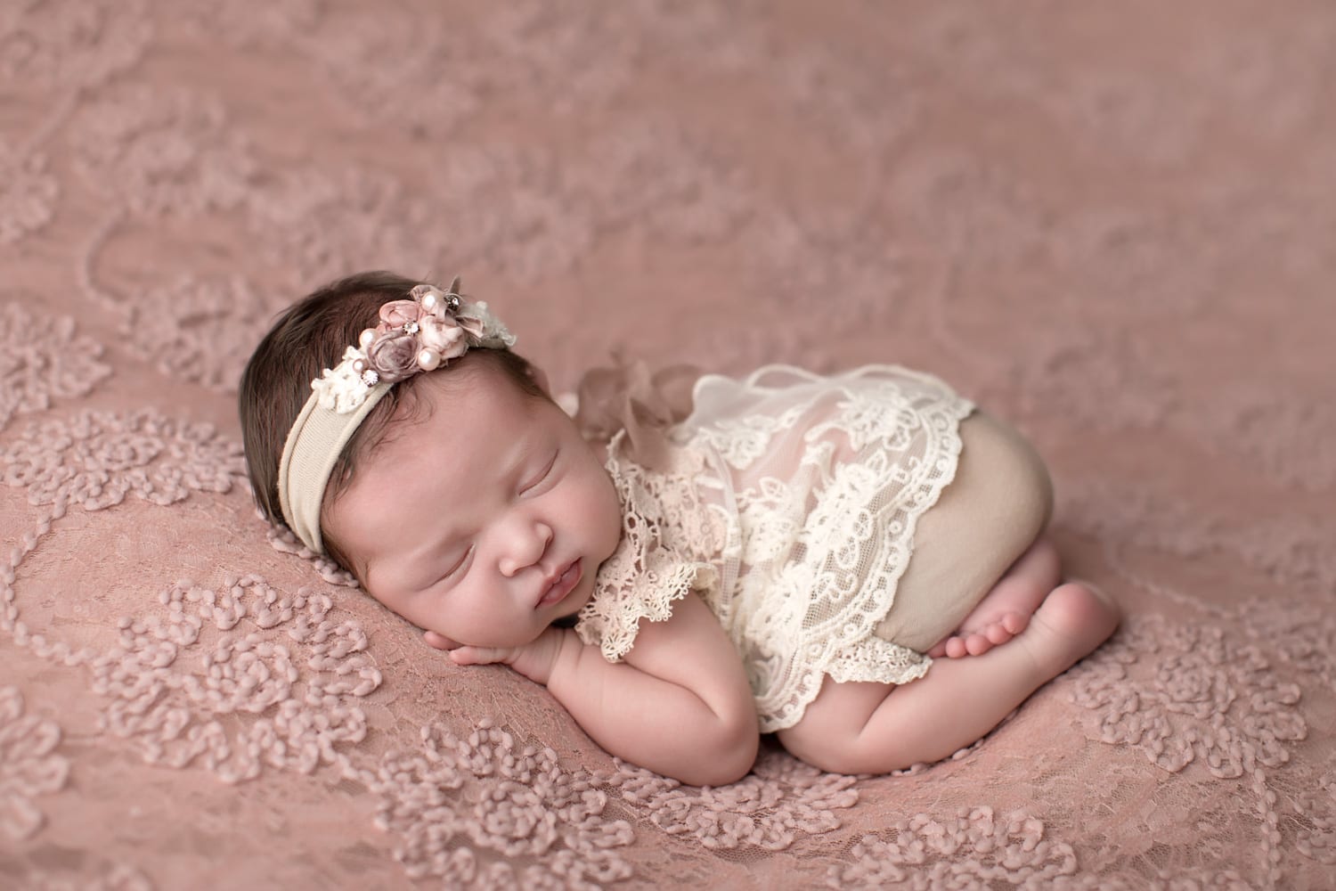 Portland Newborn Photographer Baby on Pink lace