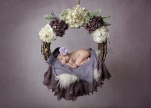 Portland Newborn Photographer Baby in Lavender floral swing