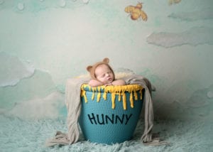 Portland Newborn Photographer Baby in Pooh Hunny Pot