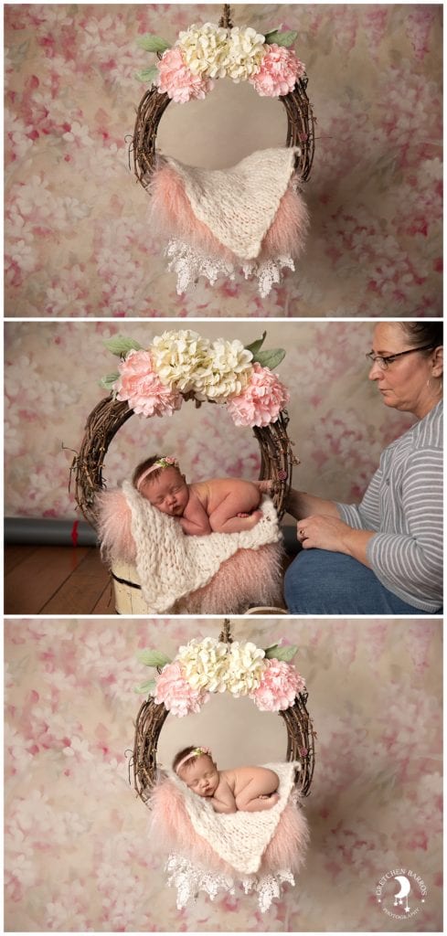 Baby Photographer Vancouver WA Gretchen Barros Photography Newborn in Floral Wreath Behind the Scenes