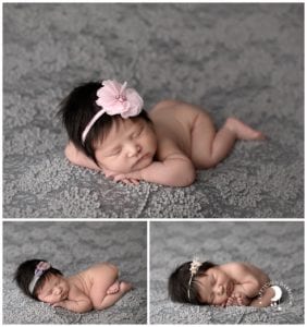 Newborn Photography Portland Baby on gray lace